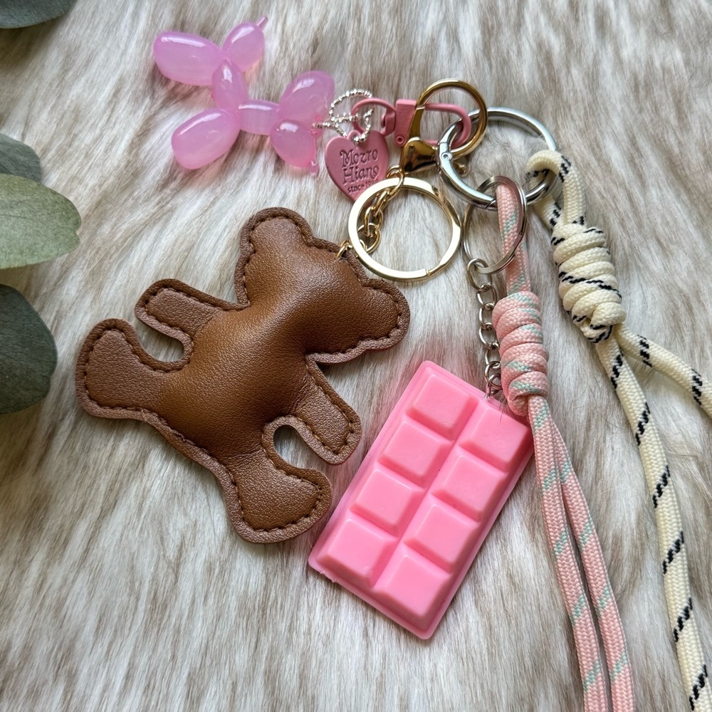 Brown Bear and Pink Puddle Keychain Set